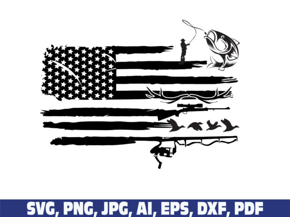 Fishing and Hunting American Flag Svg