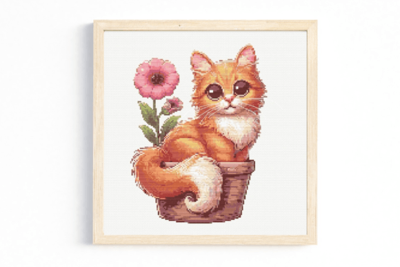 Ginger Cat in a Flower Pot Cross Stitch