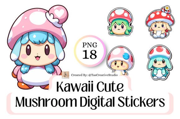 Kawaii Cute Mushroom Digital Stickers