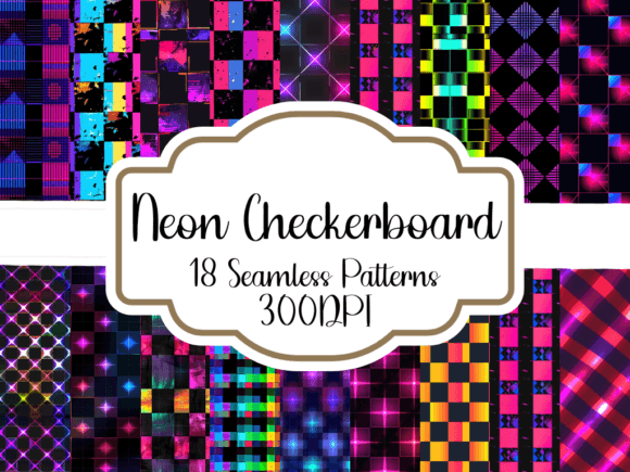 Neon Checkerboard Seamless Patterns Grafica Motivi AI Di printablesbyfranklyn