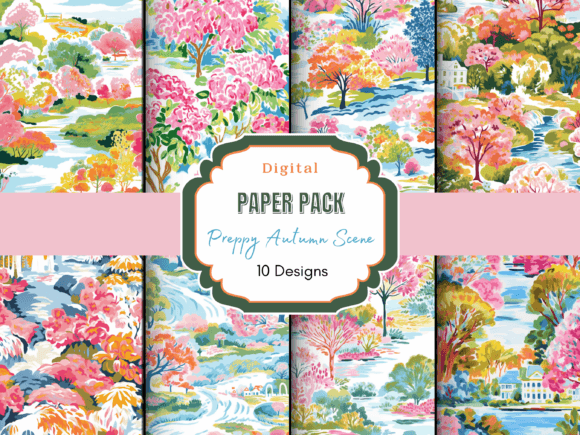 Preppy Autumn Scene Digital Paper