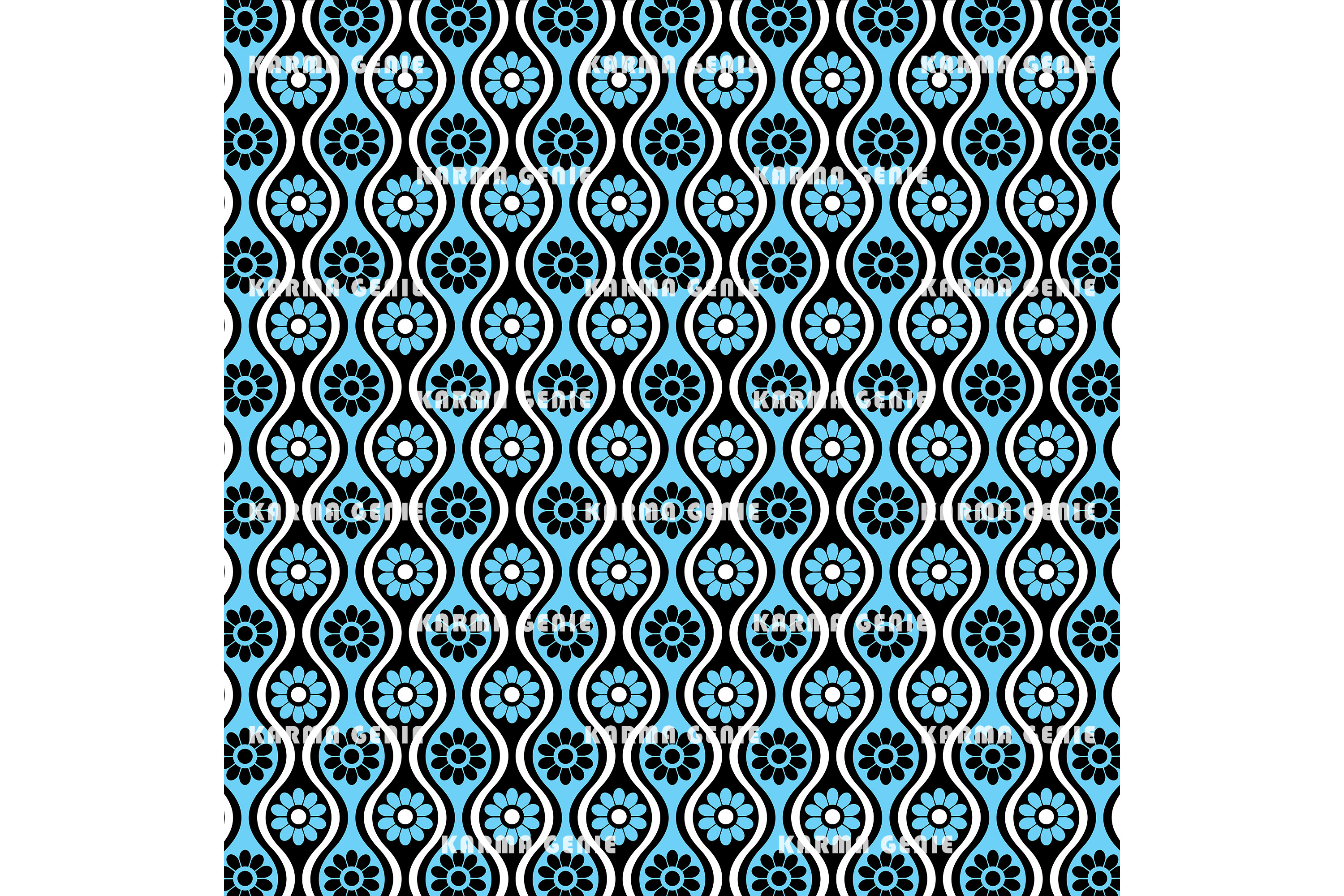 Retro 70s Black & Blue Flowers Pattern Graphic by Karma Genie ...