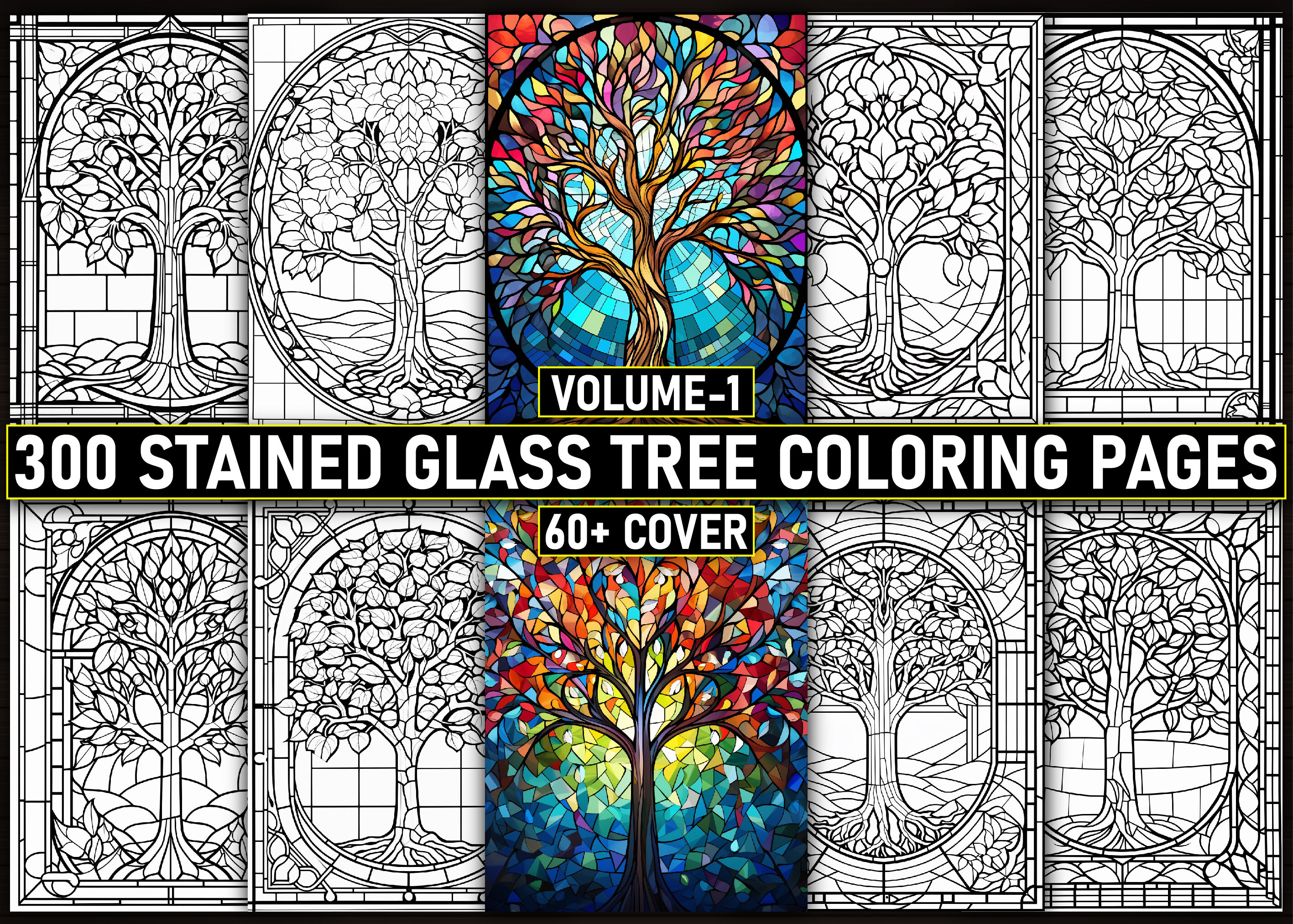 300 Stained Glass Tree Coloring Pages