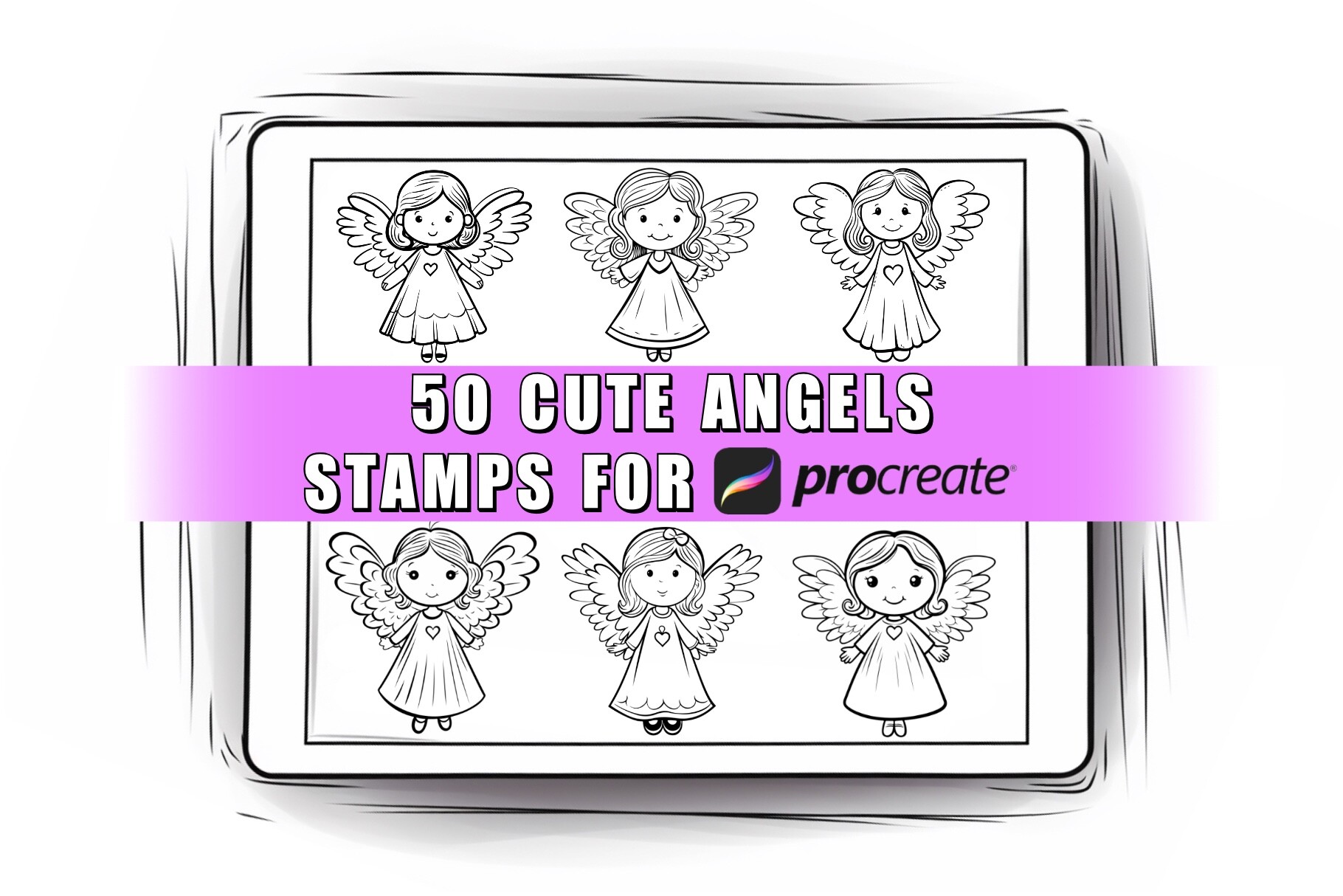 50 Cute Angels Procreate Stamps Brushes Graphic by ProcreateSale ...