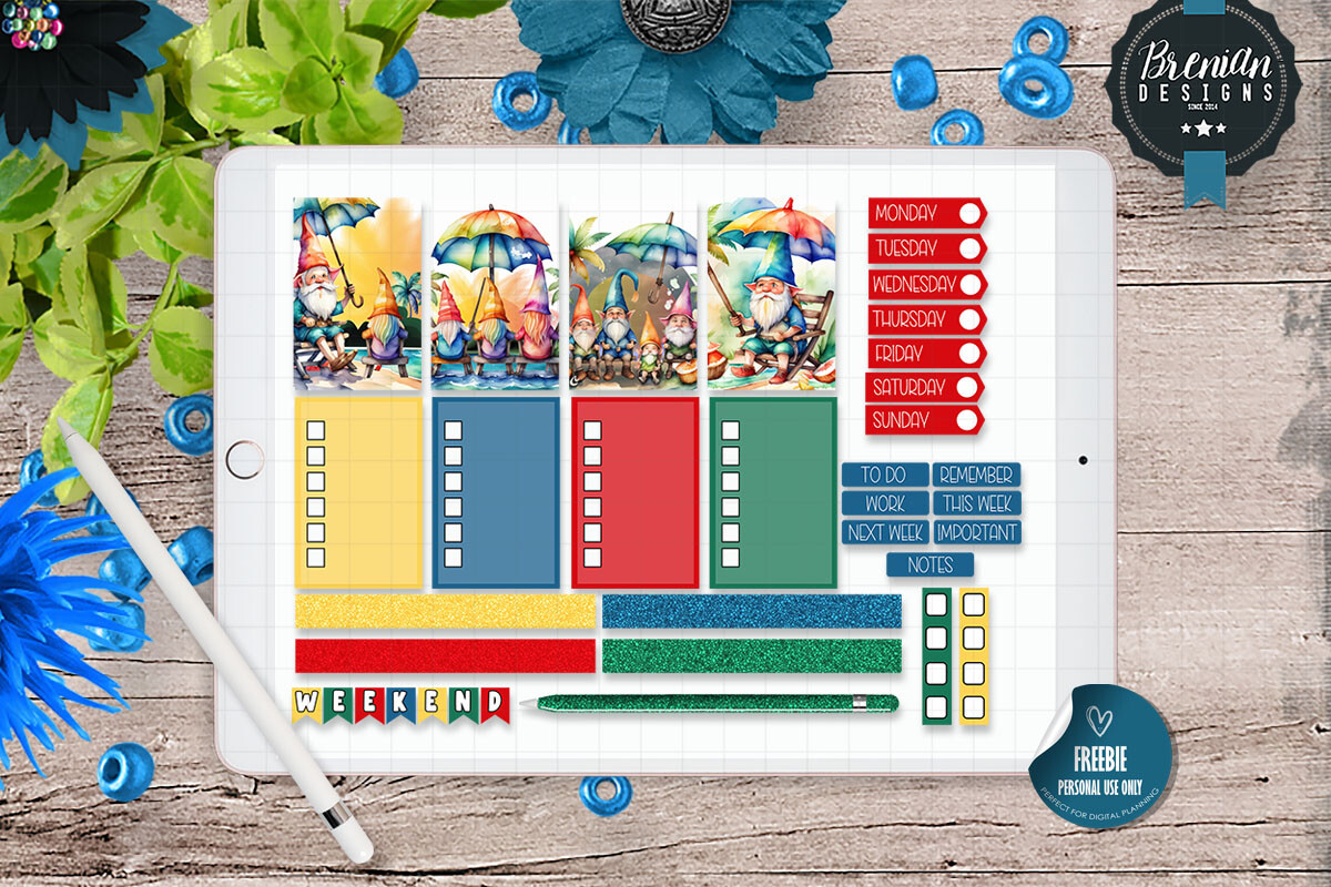 Beach Gnome Digital Stickers Graphic by Bren Wotherspoon · Creative Fabrica