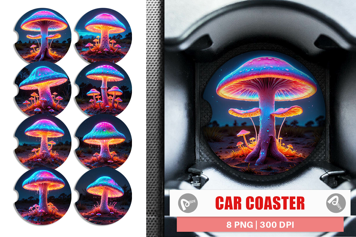 Car Coaster 3D Glowing Mushroom Graphic by Artnoy · Creative Fabrica