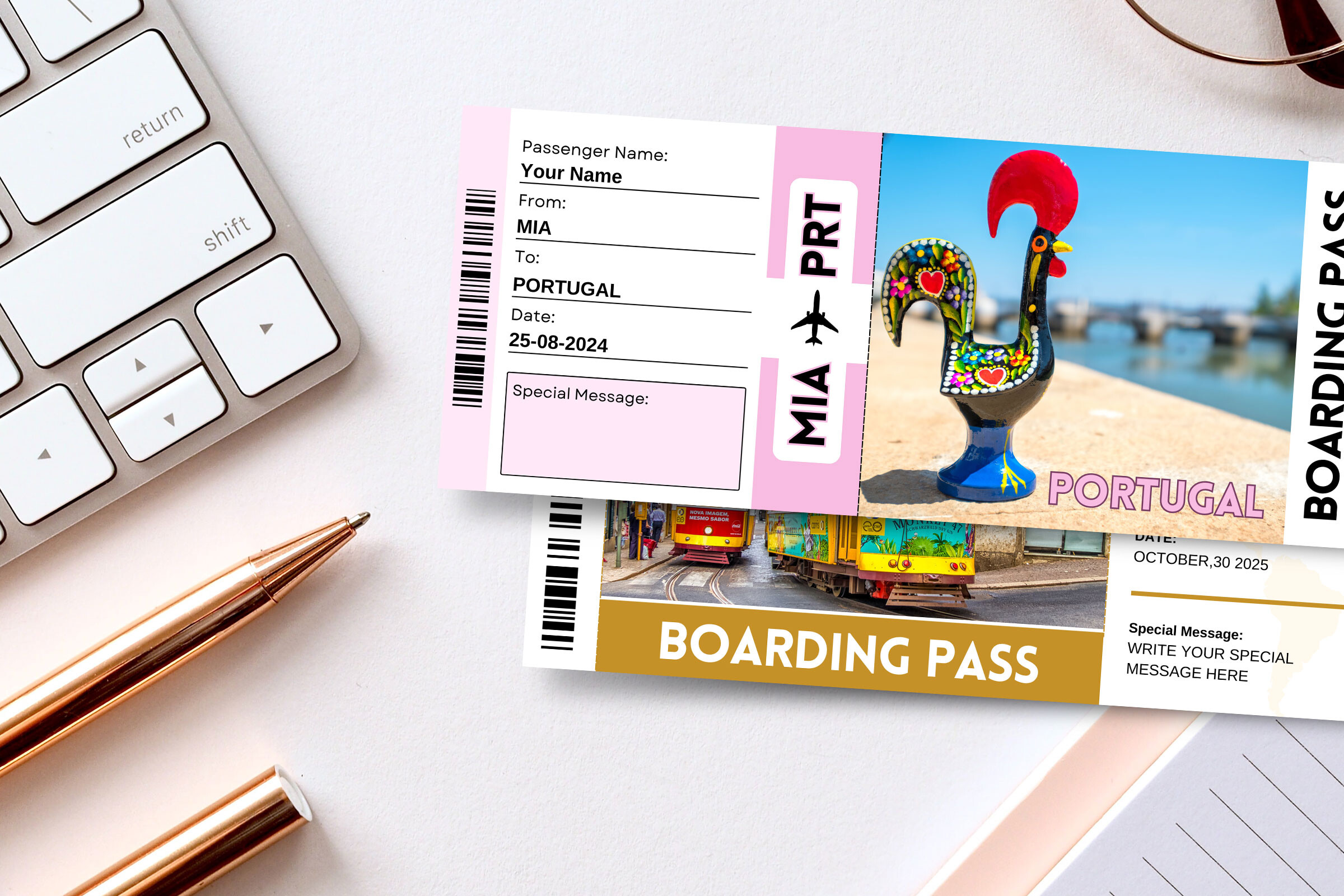 Portugal Trip Surprise Gift Ticket Canva