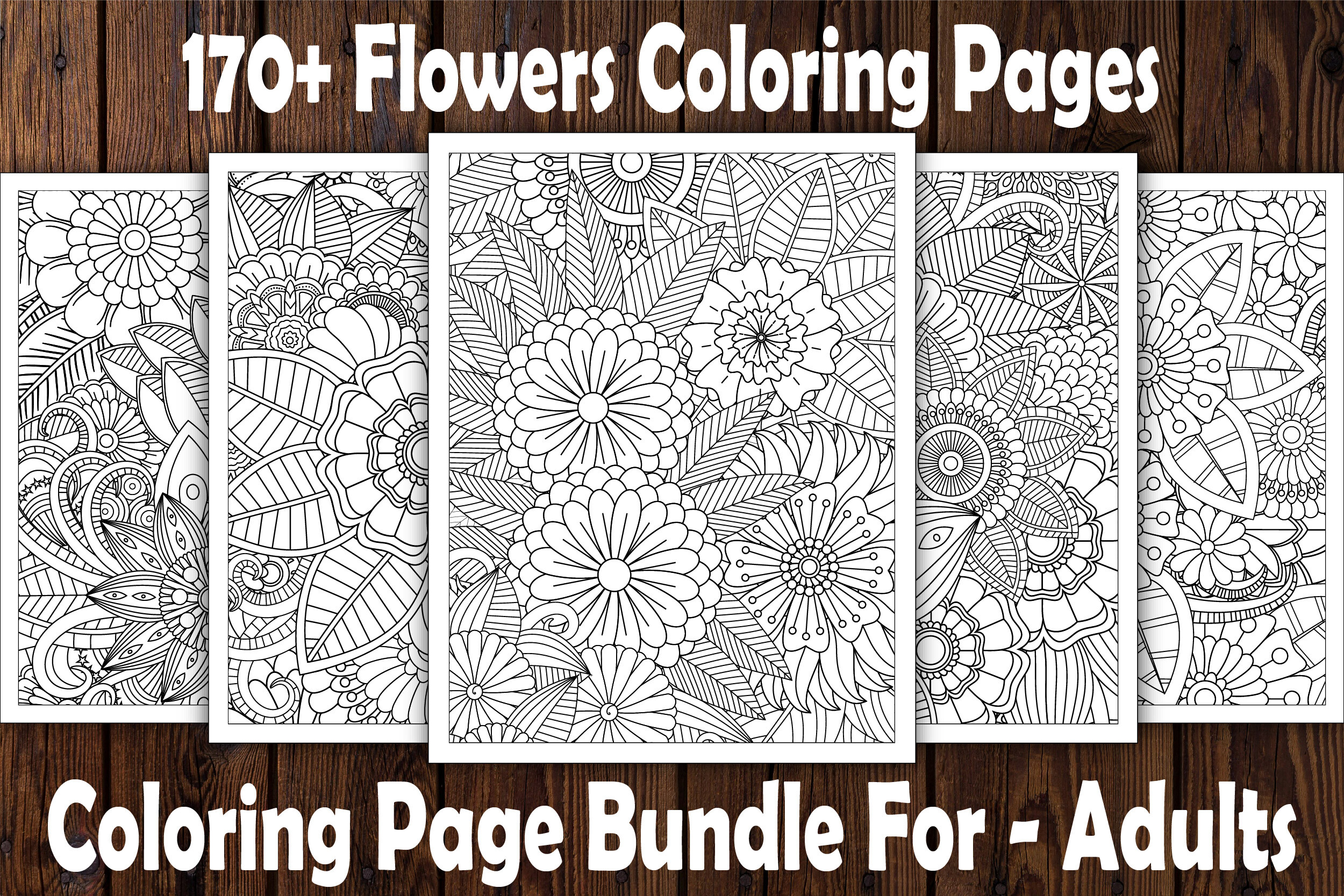 170+ Flowers Coloring Book Pages-Adult