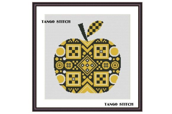 Abstract Yellow Apple Cross Stitch Art