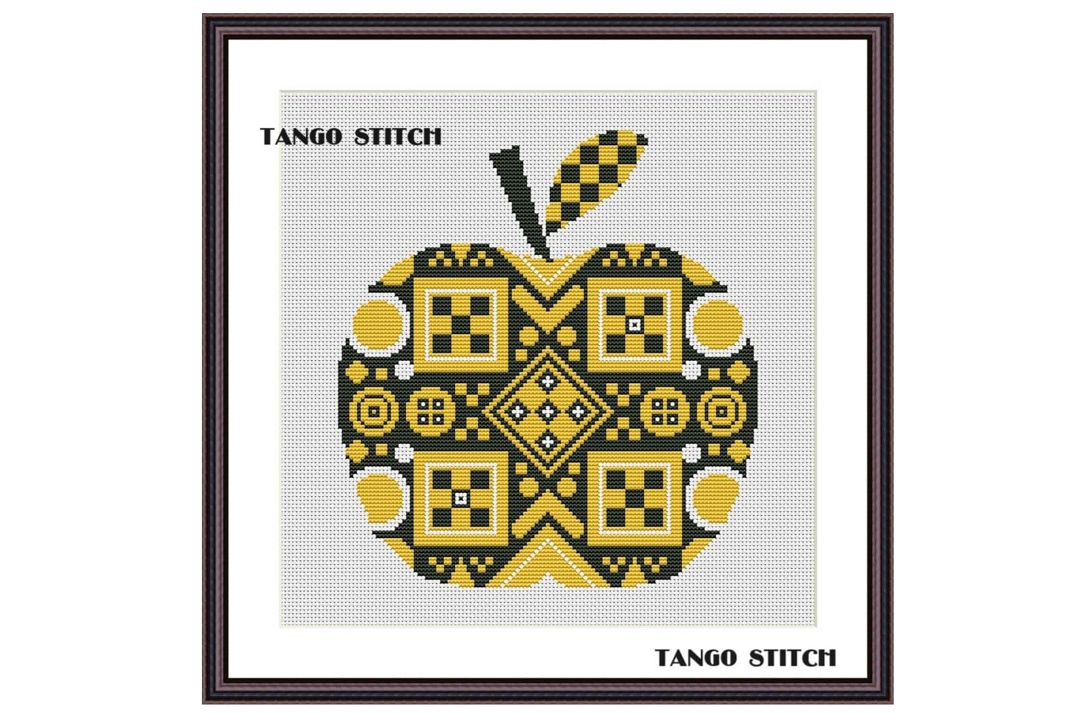 Abstract Yellow Apple Cross Stitch Art