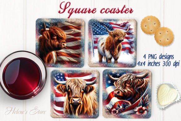 American Patriotic Cow Square Coasters Gráfico Manualidades Por Helene's store