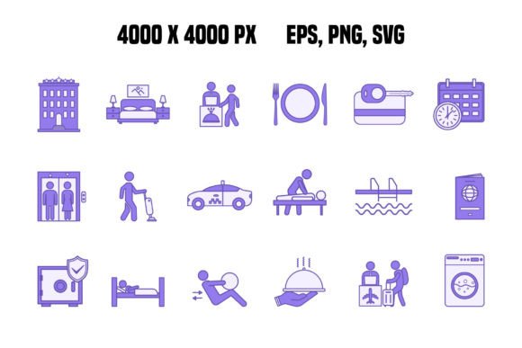 Colored Hotel Icon Set Graphic by YuliDor · Creative Fabrica