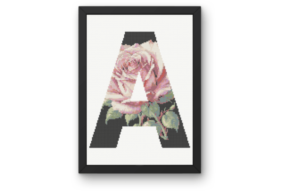 Pink Rose on Black a Monogram