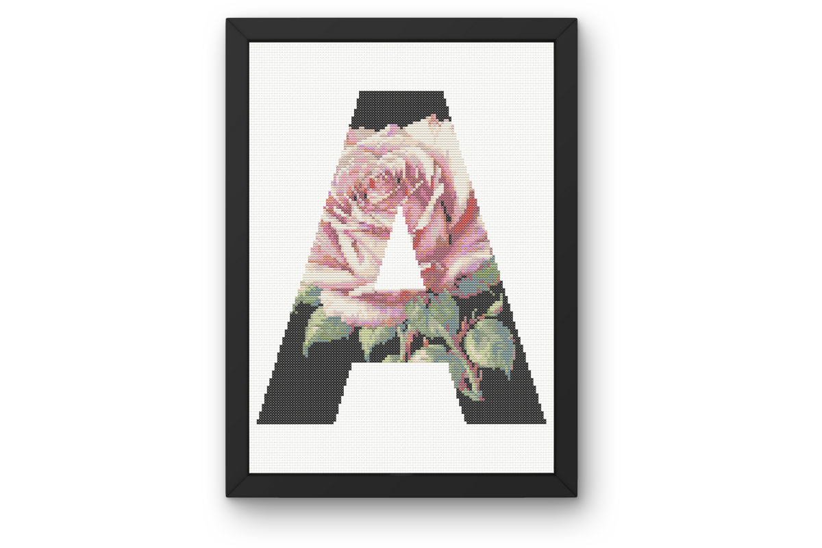 Pink Rose on Black a Monogram