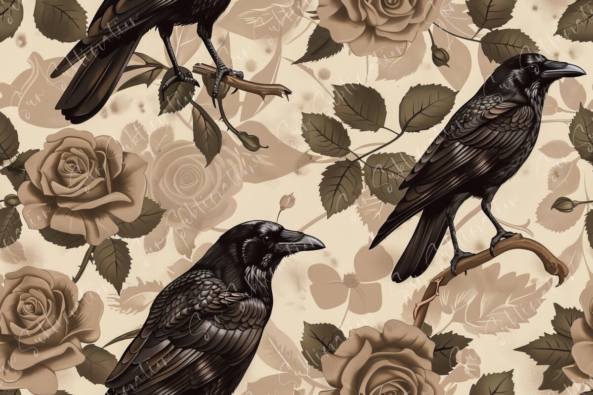 Ravens and Roses Seamless Pattern Graphic by Sun Sublimation · Creative ...