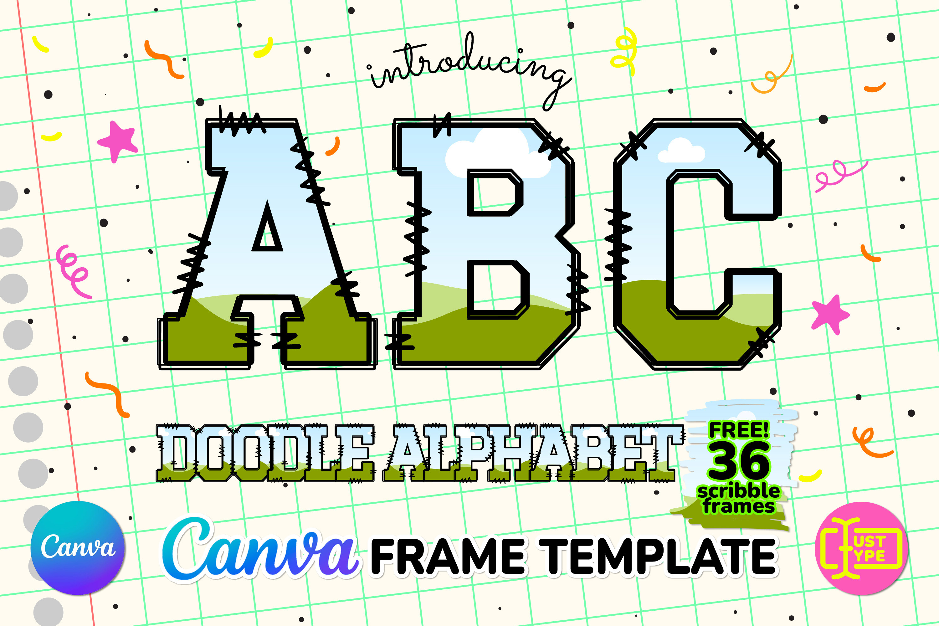 Varsity Doodle Alphabet Canva Frame