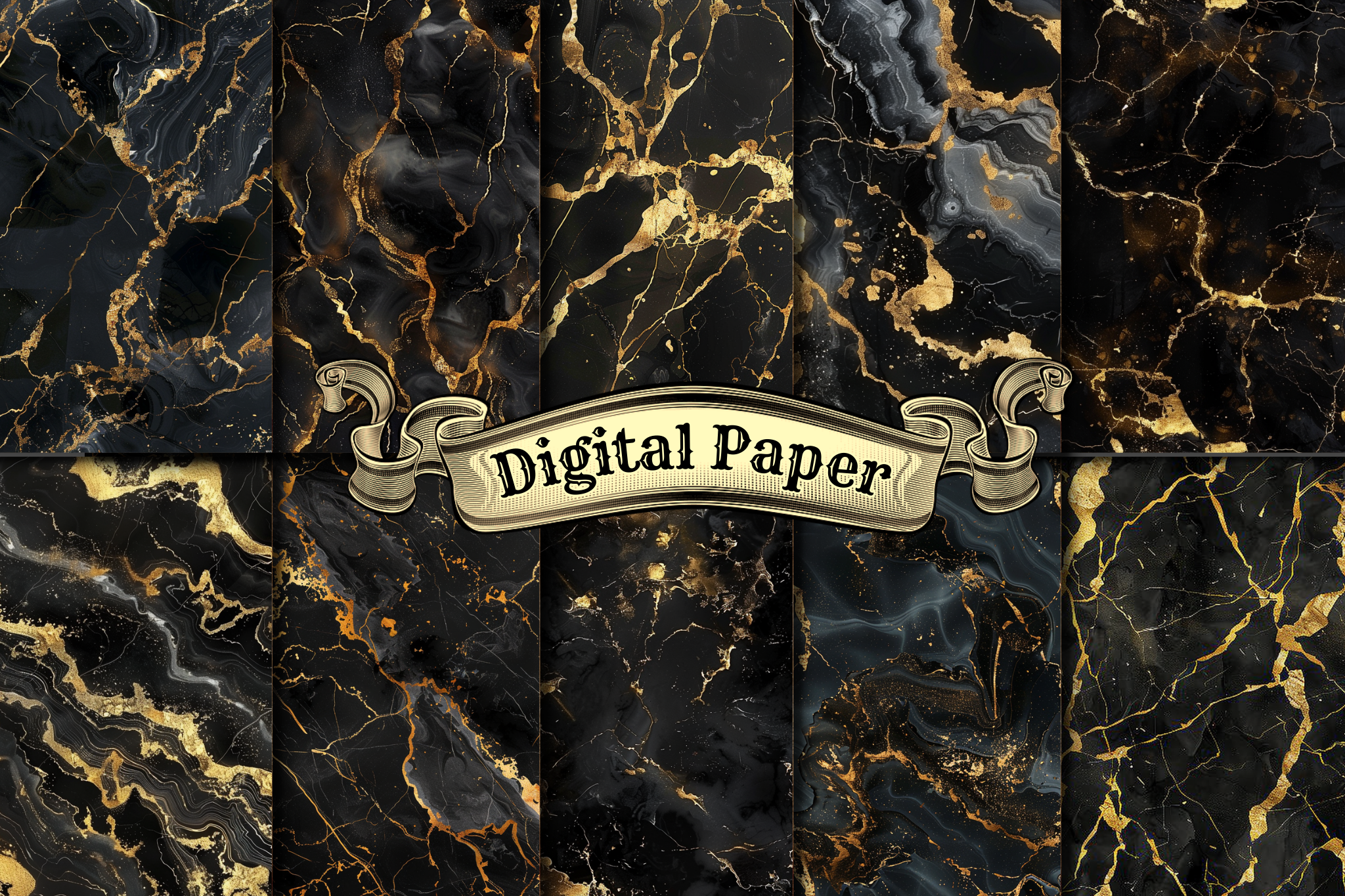 Black and Gold Marble Digital Paper Graphic by craftsmaker · Creative ...