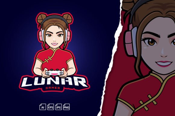 Cute Chinese Gamer Girl Logo Gaming
