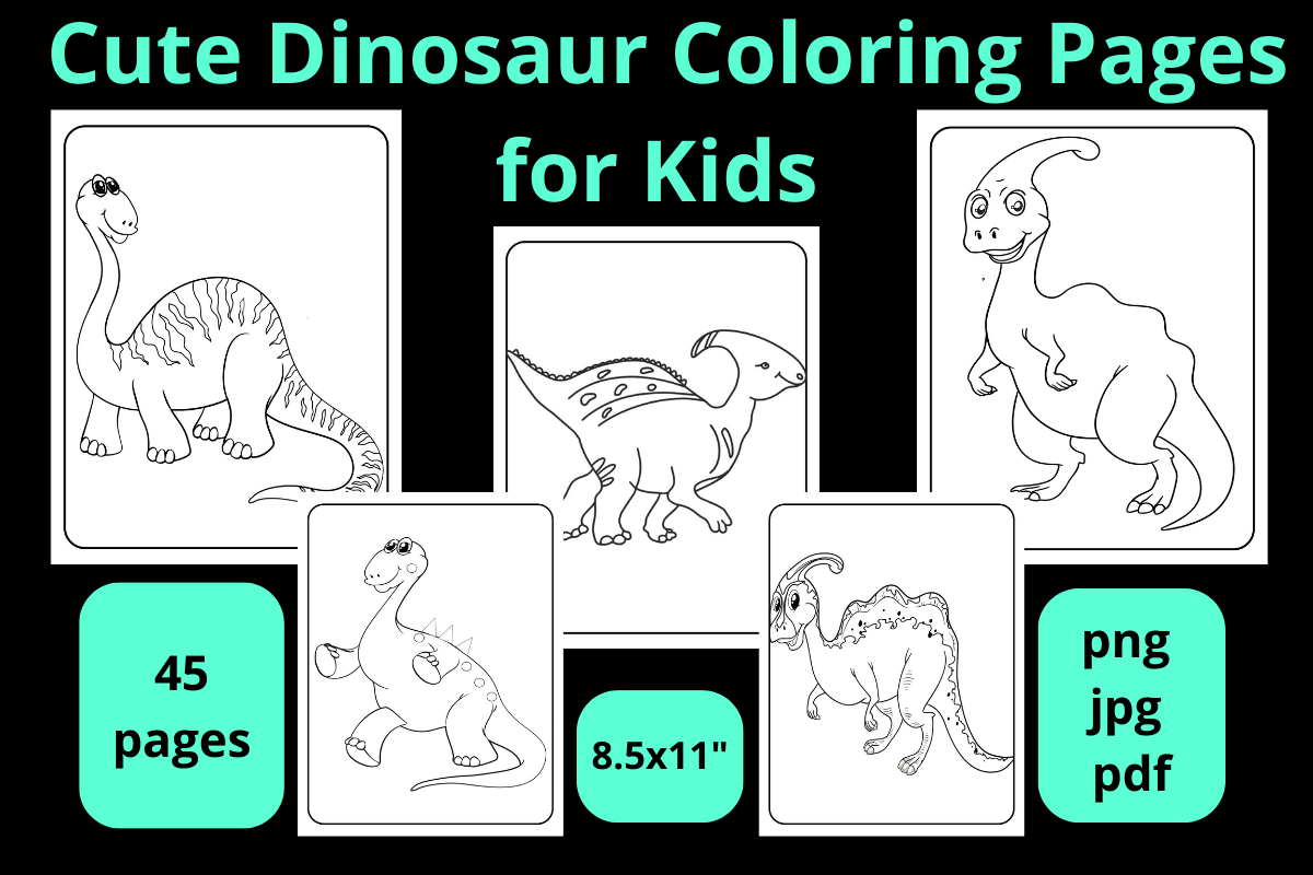 Cute Dinosaur Coloring Pages for Kids Graphic by wassila design ...