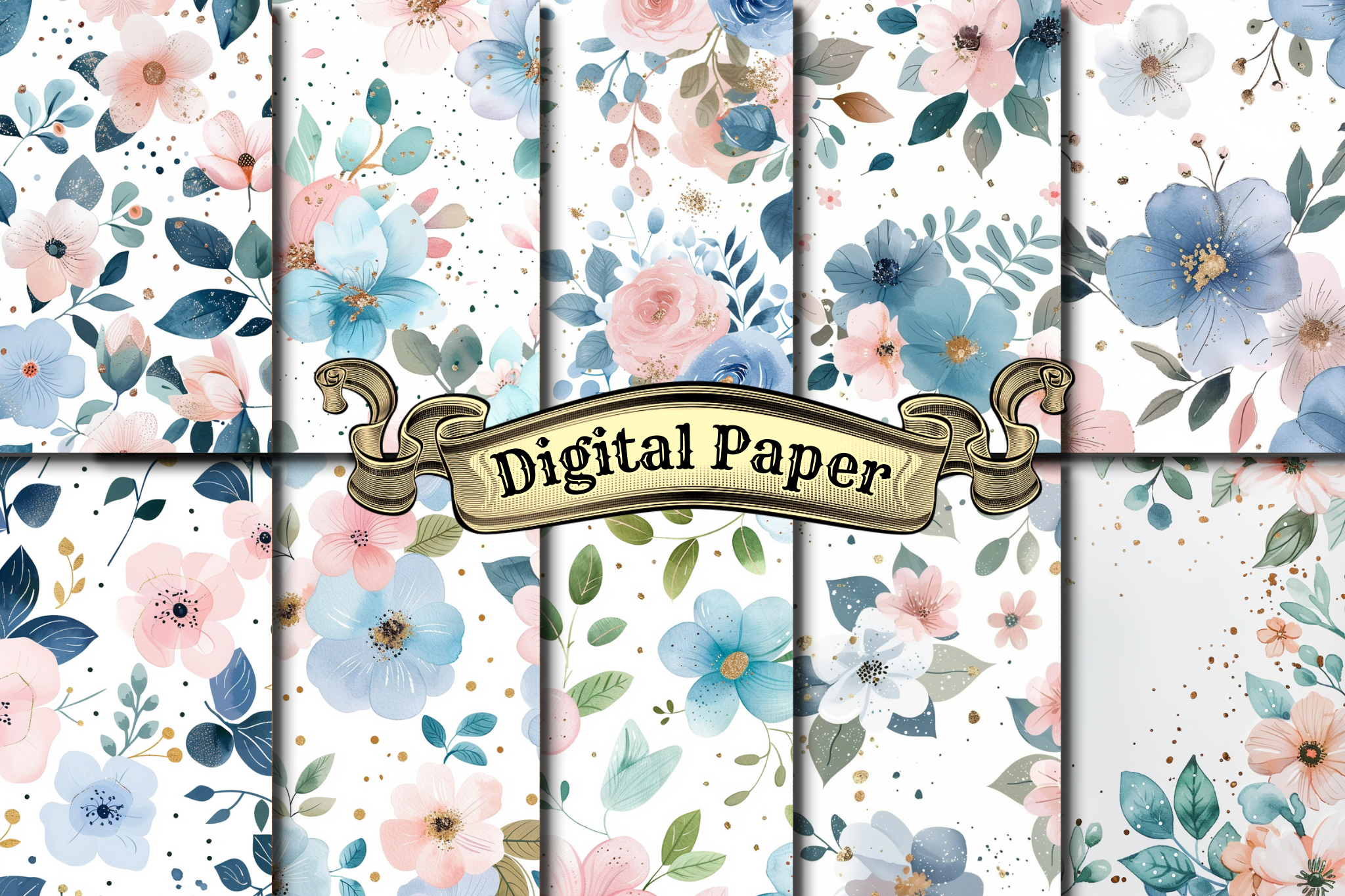 Floral Digital Paper Pack Graphic by craftsmaker · Creative Fabrica