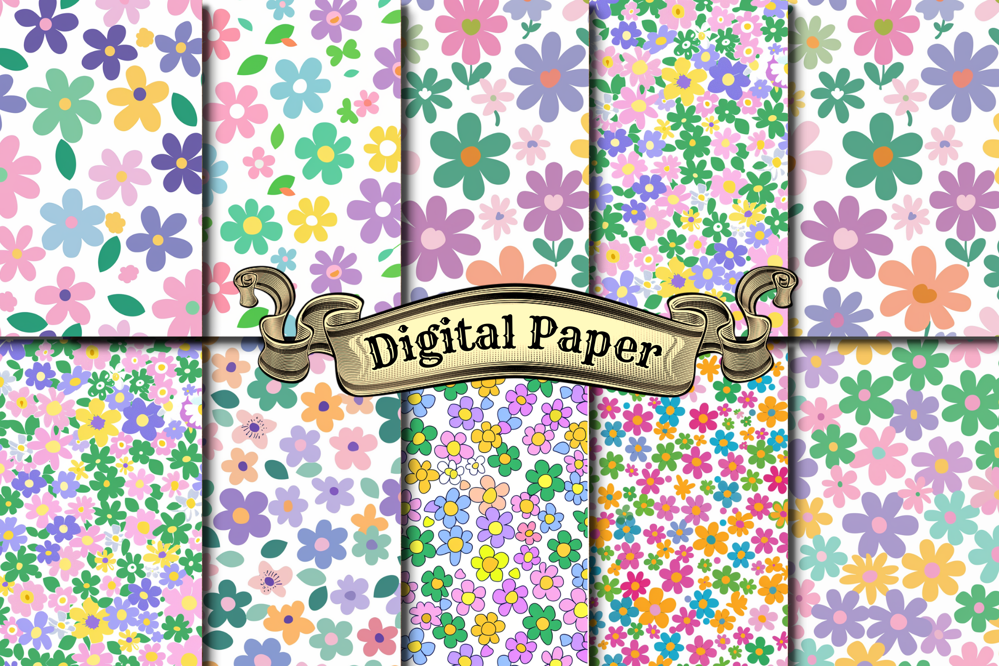 Groovy Flower Digital Paper Graphic by craftsmaker · Creative Fabrica