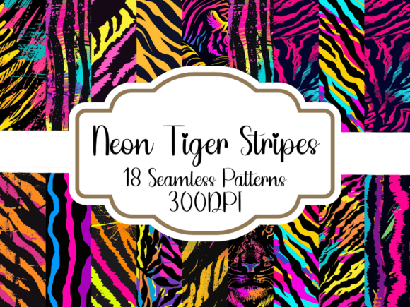 Neon Tiger Stripes Seamless Patterns Grafika Wzory AI Przez printablesbyfranklyn