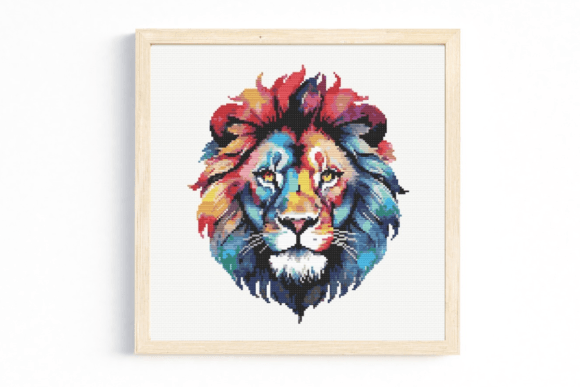 Rainbow Lion Face Cross Stitch Pattern