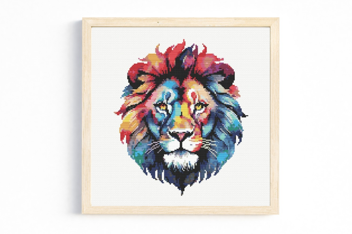 Rainbow Lion Face Cross Stitch Pattern