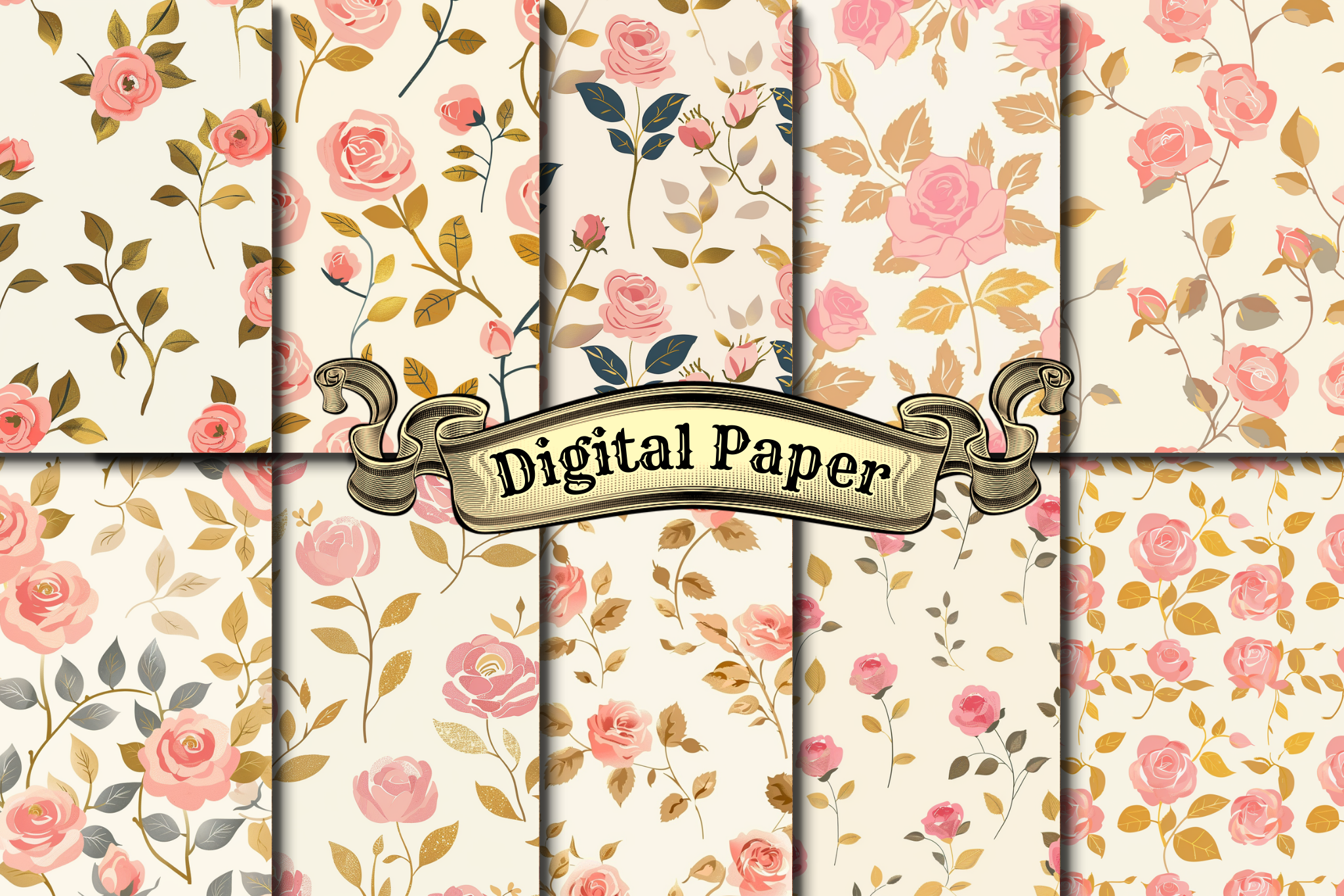 Vintage Flowers Digital Paper Graphic by craftsmaker · Creative Fabrica