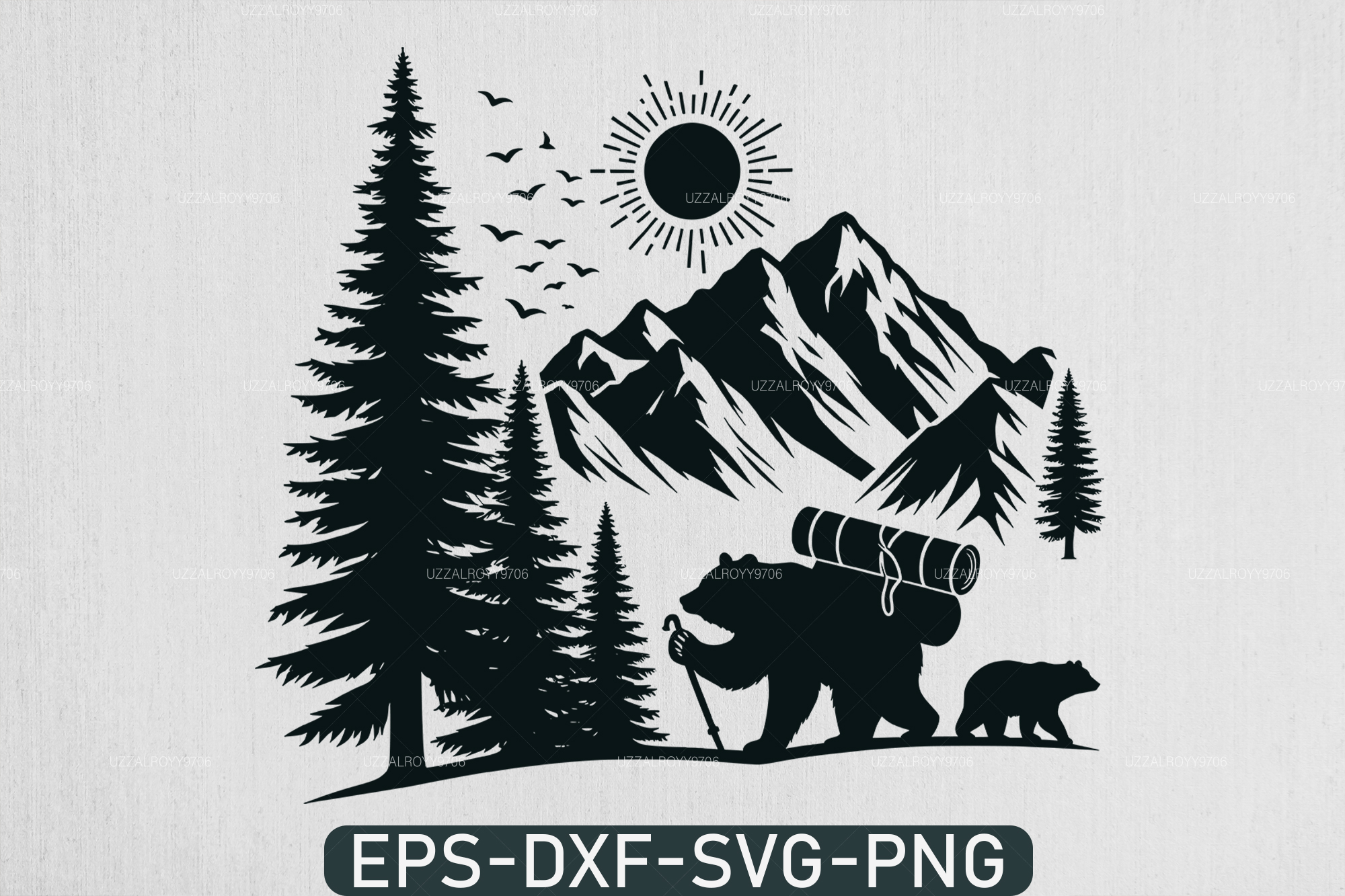 Walking Bear on Cliff in Mountains Scene Graphic by uzzalroyy9706 ...