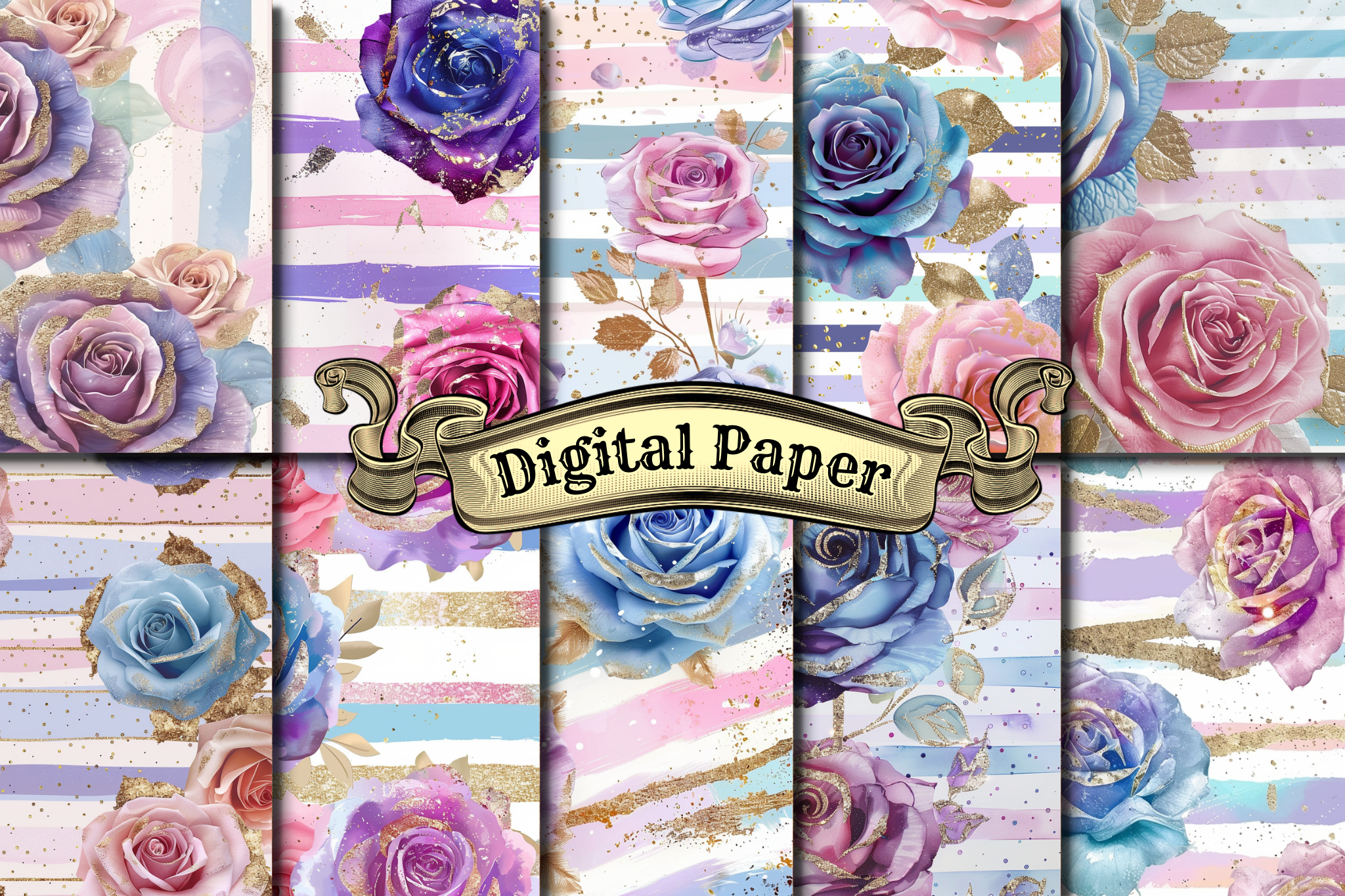 Watercolor Roses Digital Paper Graphic by craftsmaker · Creative Fabrica
