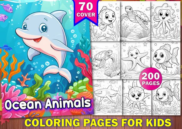 200 Ocean Animals Coloring Book for Kids