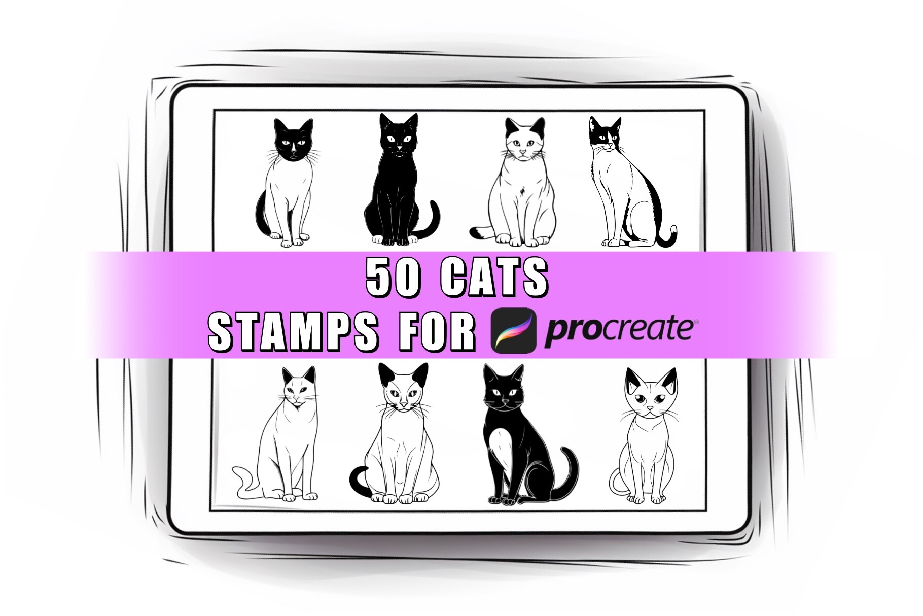 50 Cats Procreate Stamps Brushes Graphic by ProcreateSale · Creative ...