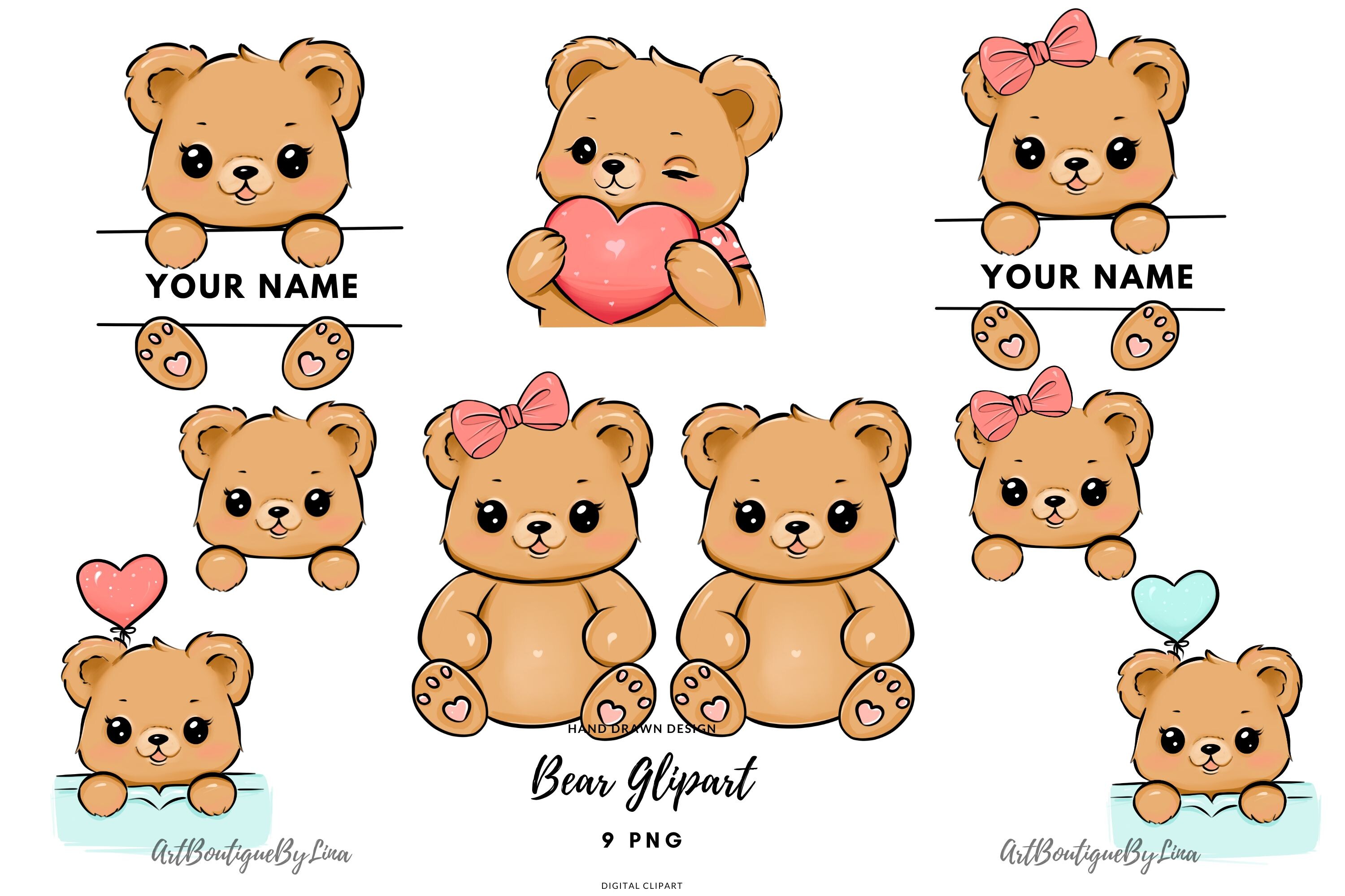 Bear Clipart Set, Cute Teddy Bear PNG