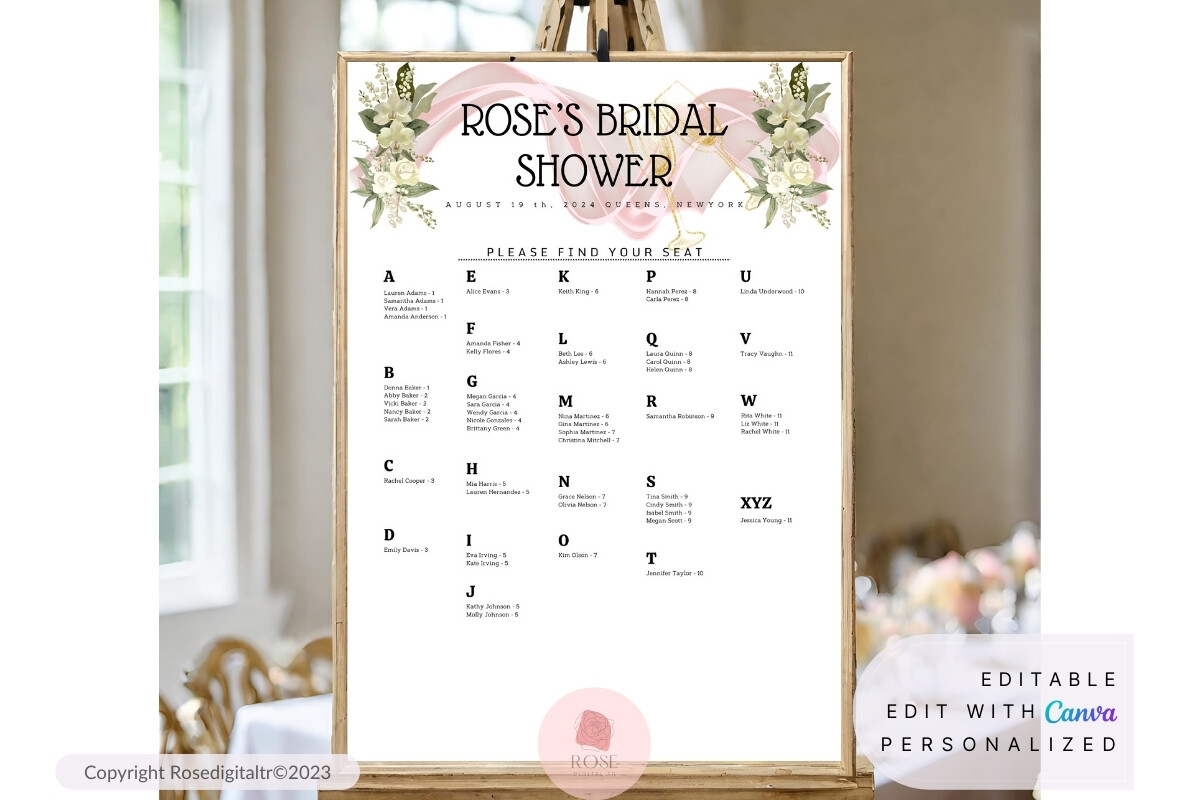 Bridal Shower Seating Chart
