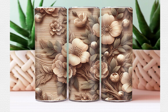 Floral Wood Tumbler Wrap Graphic by Lazy Craft · Creative Fabrica