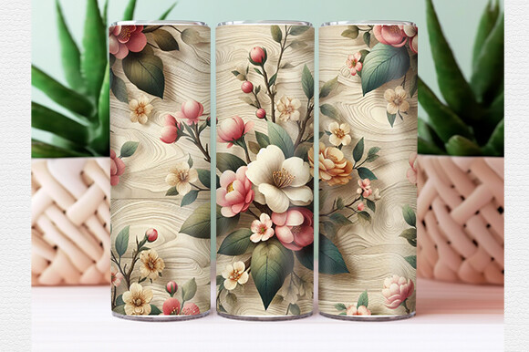 Floral Wood Tumbler Wrap Graphic by Lazy Craft · Creative Fabrica