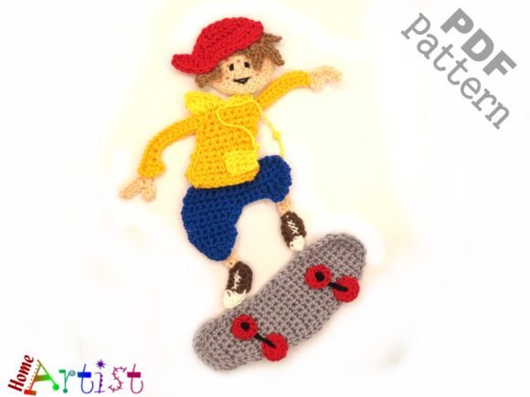 Skateboarder Crochet Applique Pattern