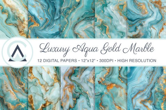 Aqua Gold Marble Background Texture