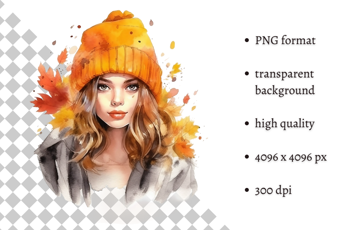 Beautiful Watercolor Autumn Girl Clipart Graphic by MashMashStickers ...