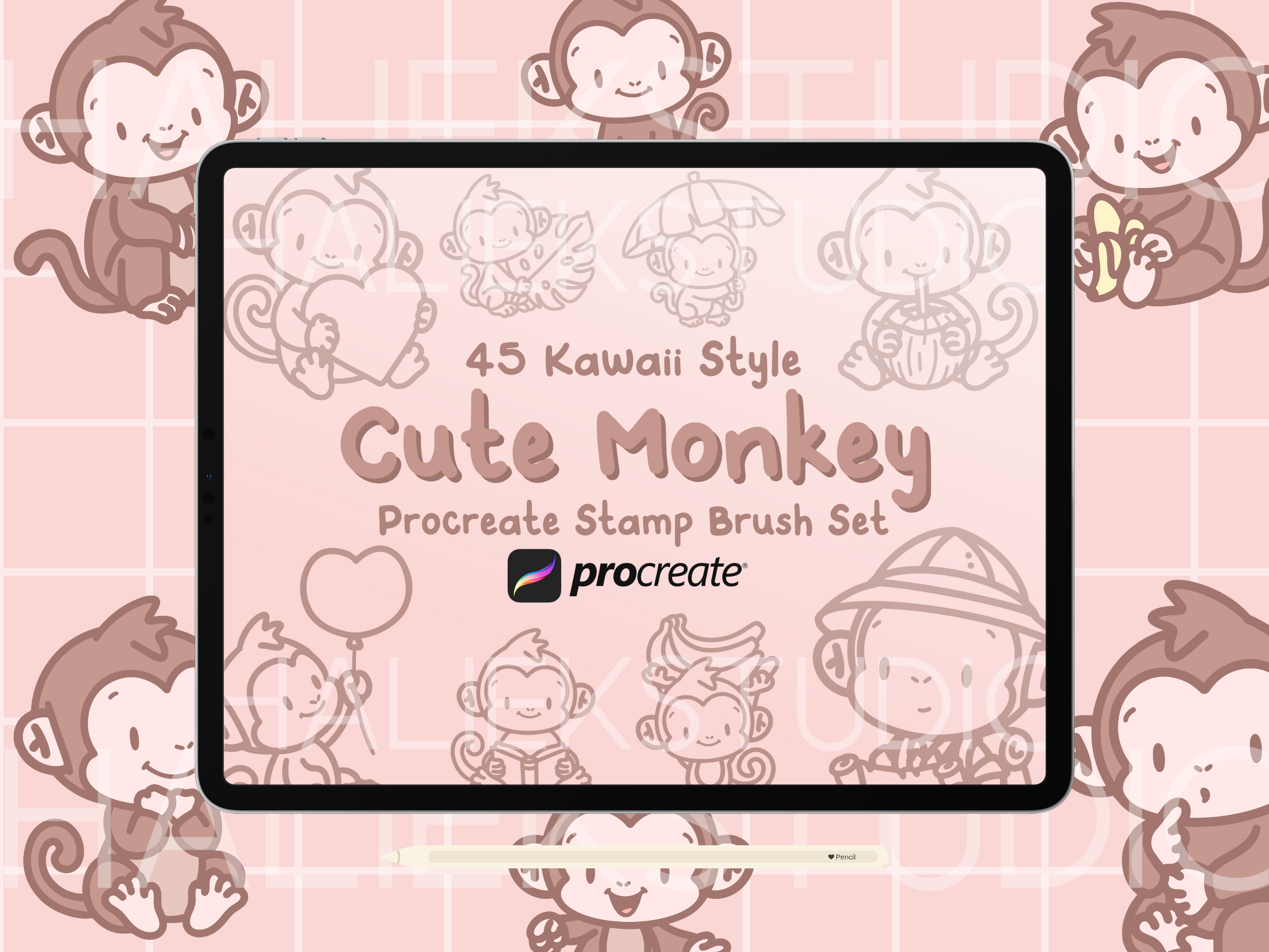 Monkey Procreate Stamp Brush Set Graphic by HalieKStudio · Creative Fabrica