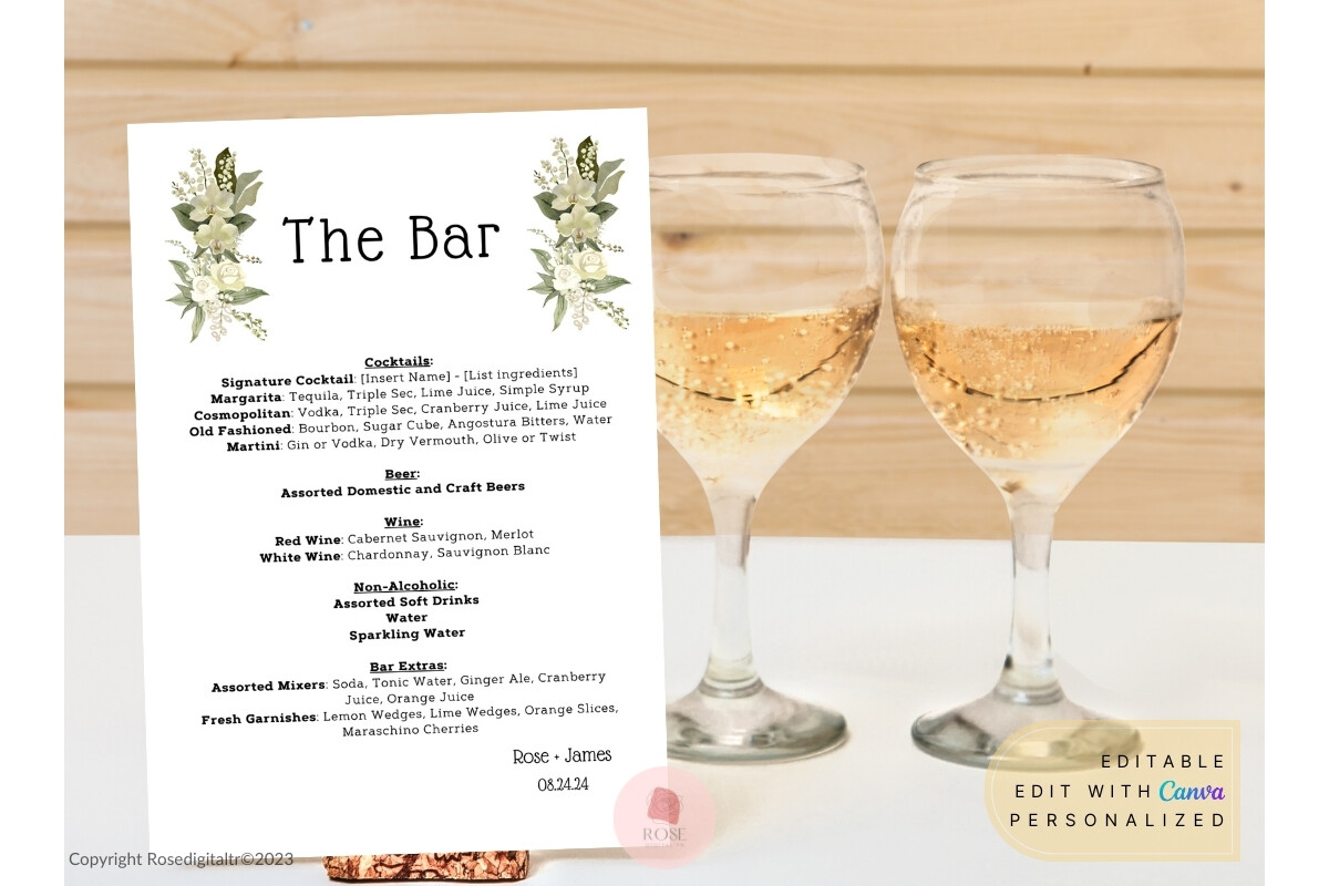 Printable Wedding Bar Menu