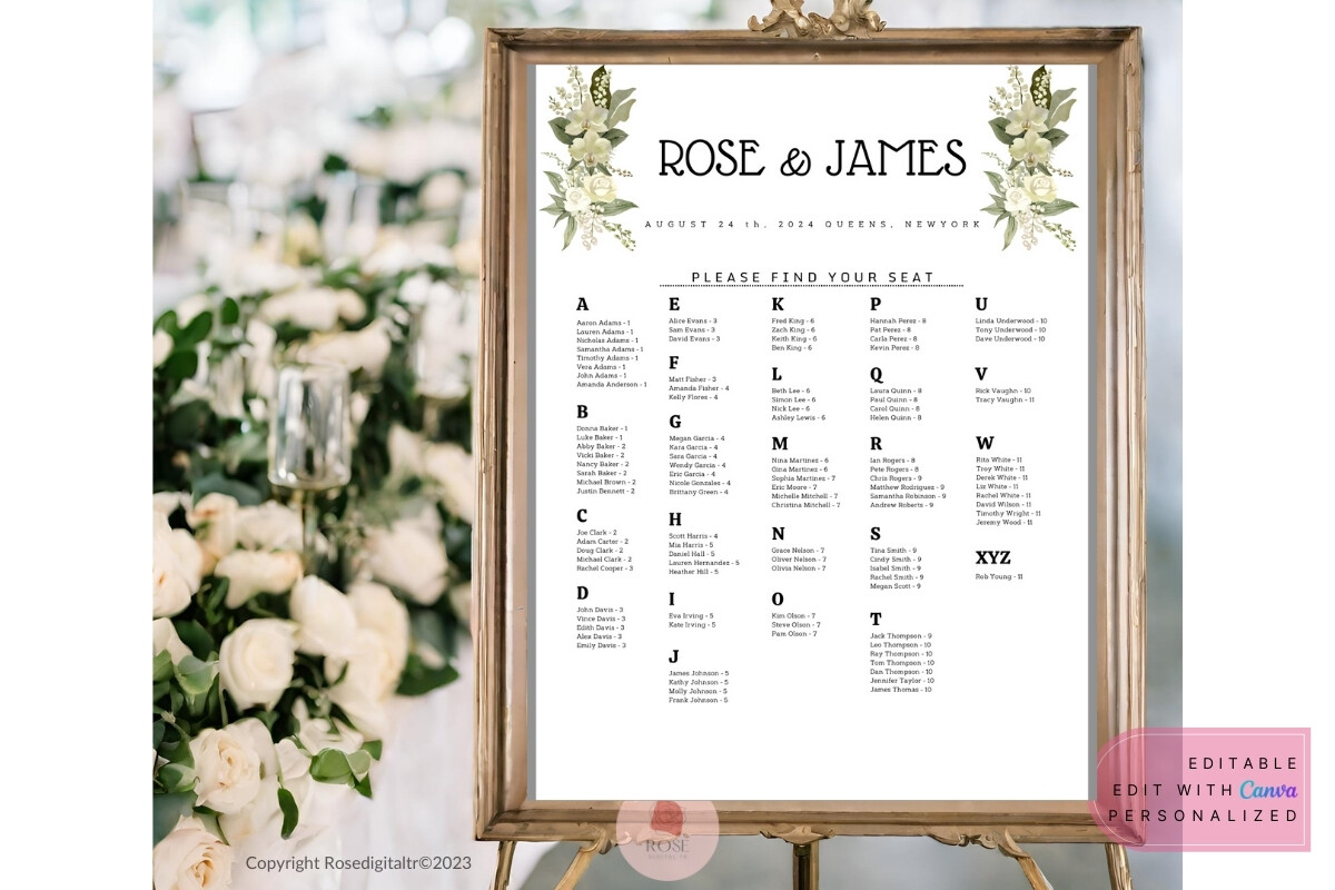 Printable Wedding Seating Chart