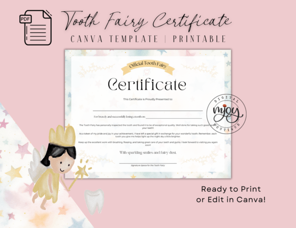 Toothfairy Certificate Canva Template