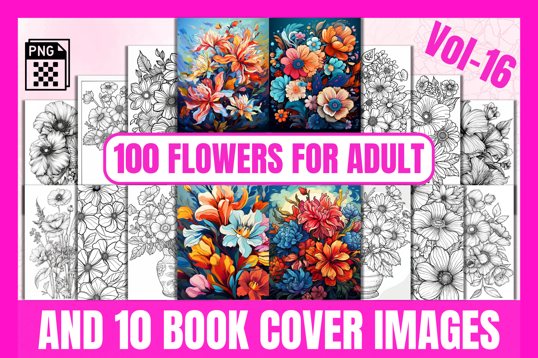 100 Flowers Adult Coloring Pages Vol-16