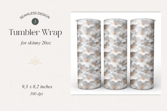 3d White Flowers Tumbler Wrap Graphic Tumbler Wraps By pixelpoetryboutique