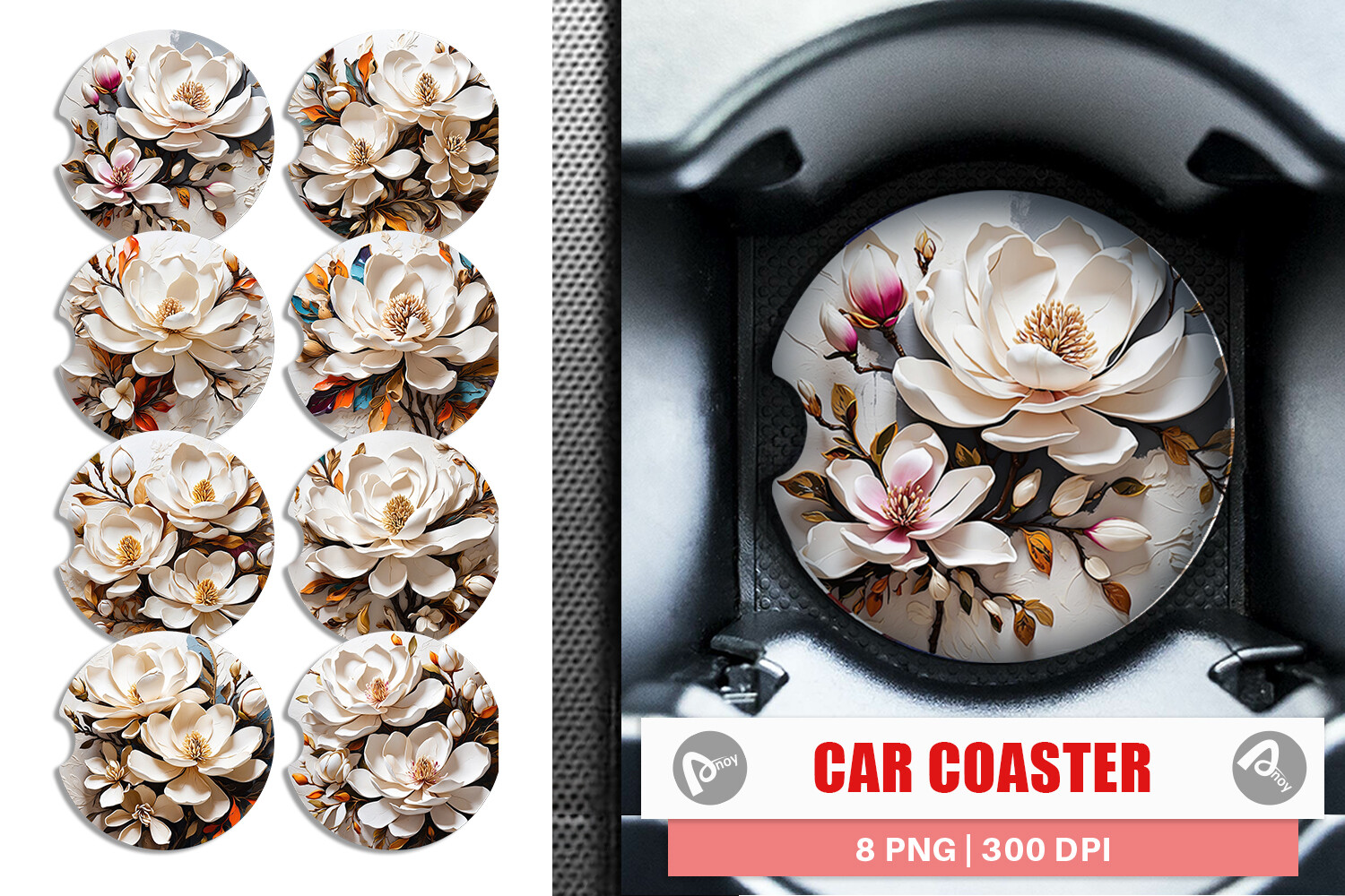Car Coaster 3D Magnolia Flower Graphic by Artnoy · Creative Fabrica