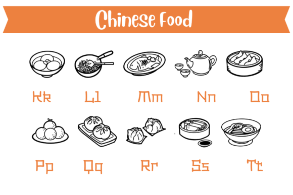 Chinese Food Doodle Font PNG with transparent background - Preview 4
