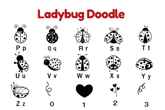 Ladybug Doodle Font PNG with transparent background - Preview 2