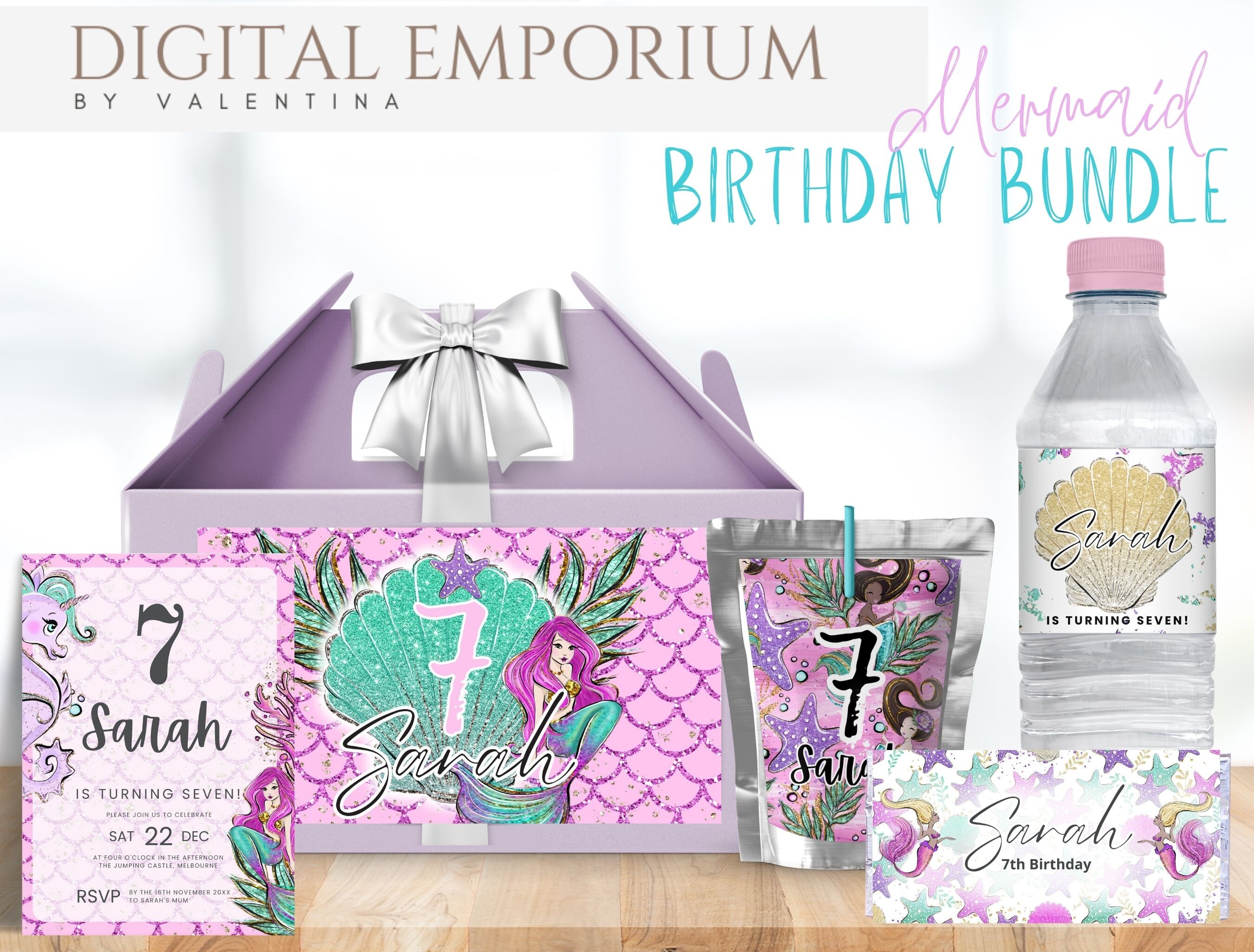 Mermaid Birthday Bundle Canva Templates
